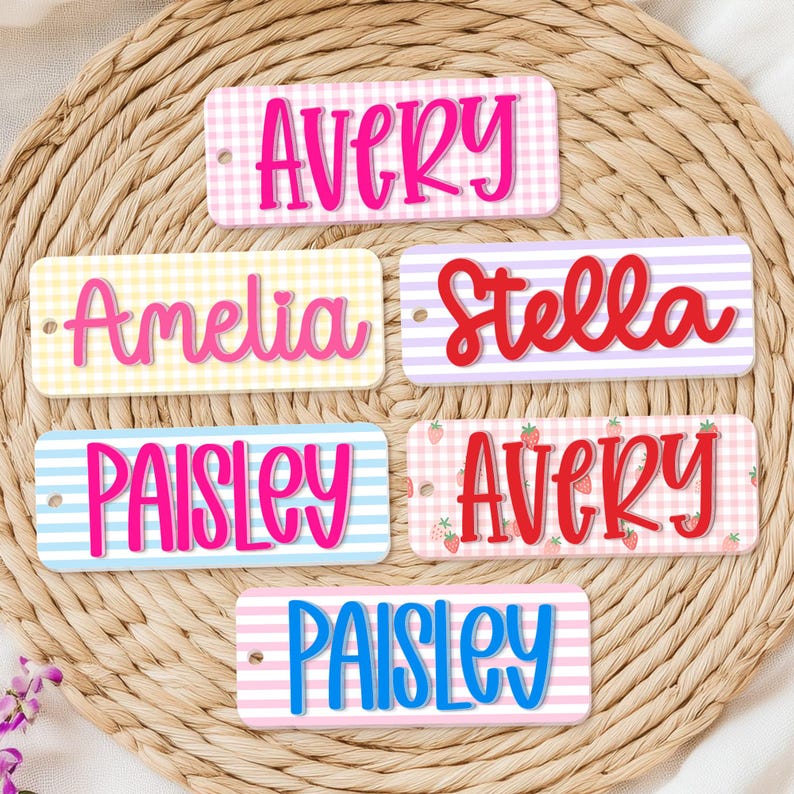 Personalized Back To School Kids Girl Gift, Custom Acrylic Name Tag, Backpack Name Tag, Diaper Bag, Custom Name Keychains, Lunchbox Name Tag