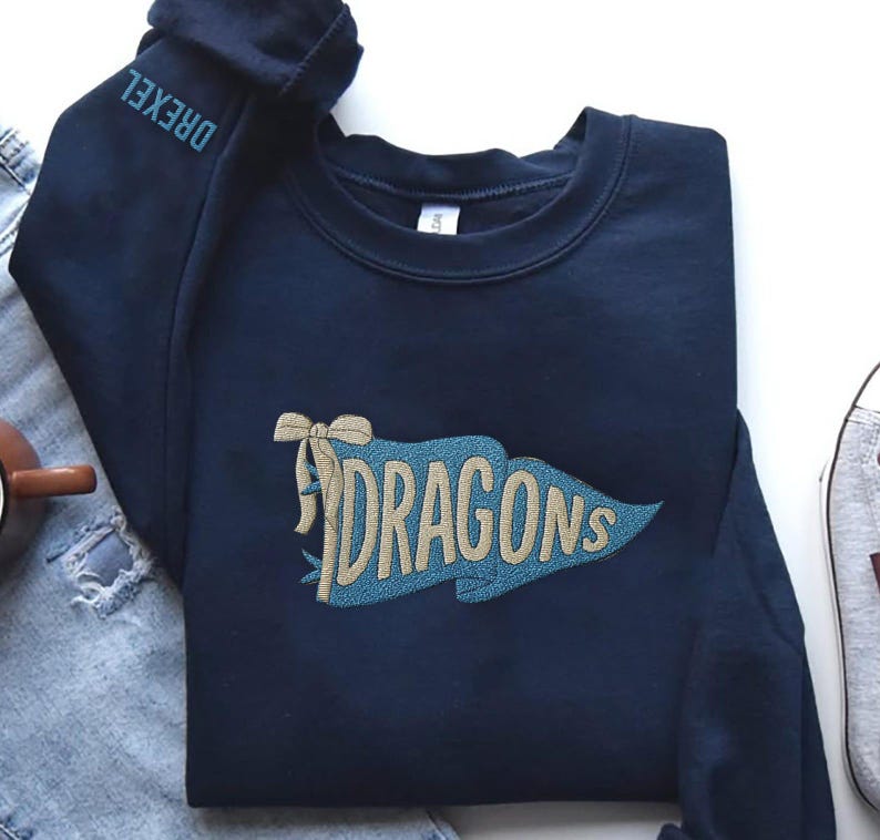 Embroidered Coquette Pennant Sweatshirt with Team Name, Girly Mascot shirt, School Spirit Shirt, Matching Team Tee,Personalized School Team