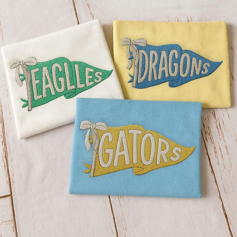 Embroidered Coquette Pennant Sweatshirt with Team Name, Girly Mascot shirt, School Spirit Shirt, Matching Team Tee,Personalized School Team