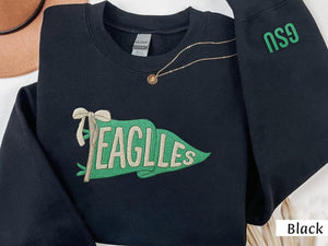 Embroidered Coquette Pennant Sweatshirt with Team Name, Girly Mascot shirt, School Spirit Shirt, Matching Team Tee,Personalized School Team