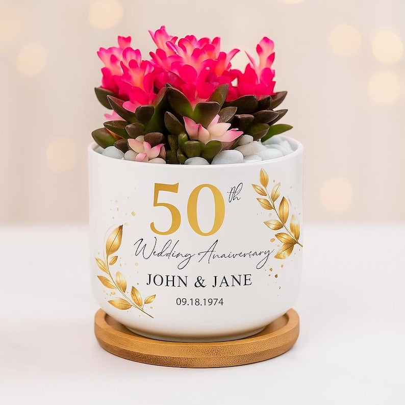 50th birthday plant pot Personalized 50th Anniversary Garden Plant Pot, Custom Anniversary Gif