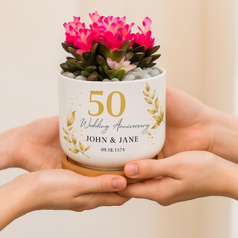 Personalized 50th Anniversary Garden Plant Pot, Custom Anniversary Gift, Wedding Anniversary Keepsake, 50th Anniversary Gift for Couple