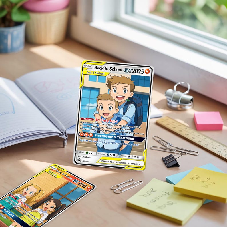 Personalized Pokemon Back to School Card, Custom Anime Style Student Gift, First Day of School Card, Custom Card for Kids, Gift for Boy Girl