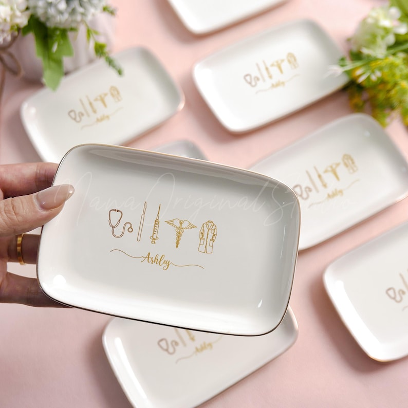 Personalized Doctor Jewelry Dish, Custom Name Gift for Medical Student, Graduation Jewelry Box, White Coat Ceremony