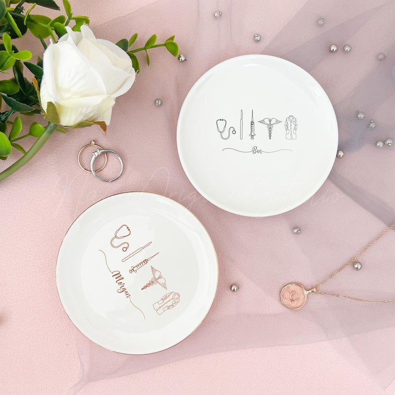Personalized Doctor Jewelry Dish, Custom Name Gift for Medical Student, Graduation Jewelry Box, White Coat Ceremony