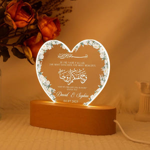 Personalized Muslim Wedding Heart Acrylic Lamp, Muslim Couple Gift, Muslim Wedding Gift, Muslim Couple Keepsake, Islamic Couple, Eid Gift