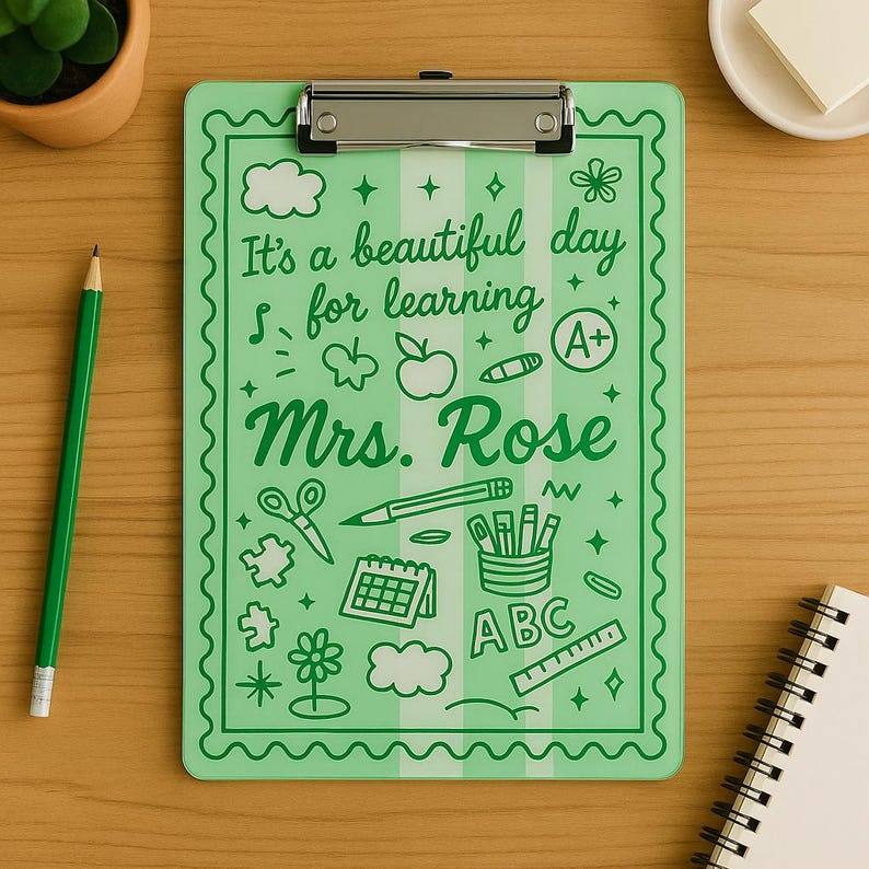 Personalized Teacher Clipboard Custom Name Gift for Women Blue School Supplies Cute Striped Classroom Design Customized for Learning Decor