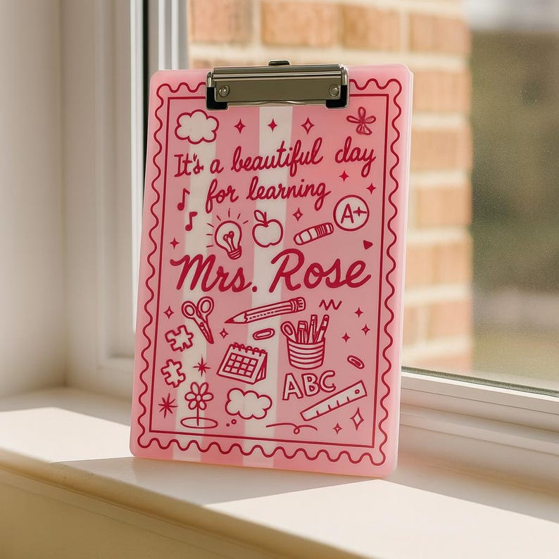 Personalized Teacher Clipboard Custom Name Gift for Women Blue School Supplies Cute Striped Classroom Design Customized for Learning Decor