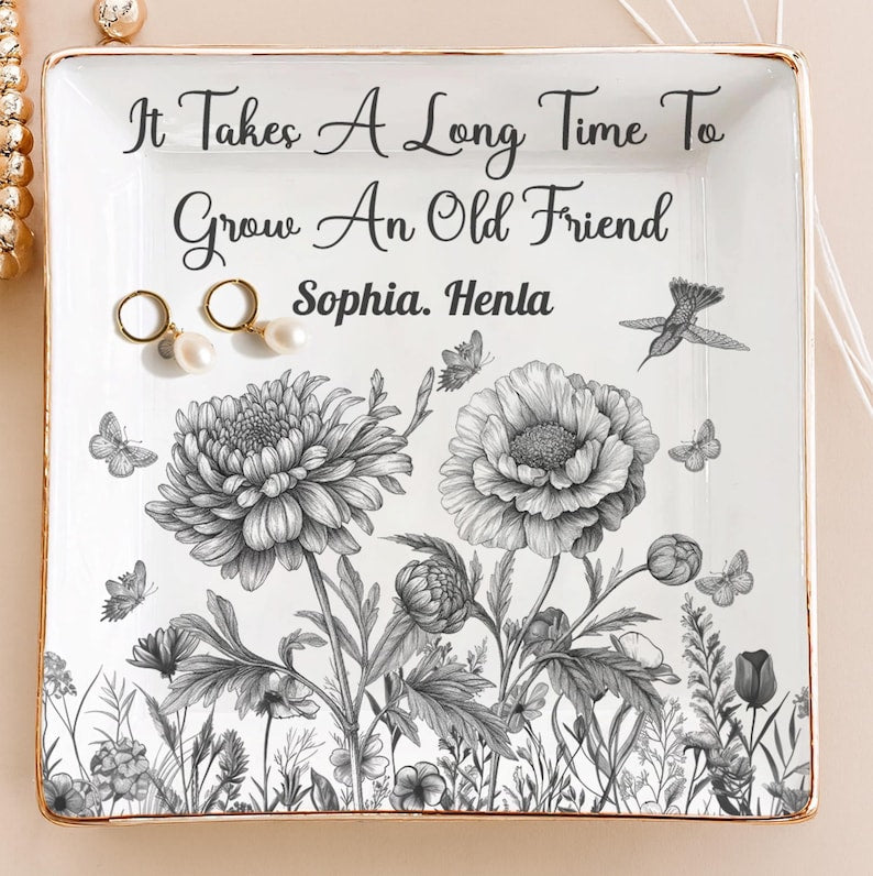Personalized Jewelry Dish Gifts for Besties, BFF, Soul Sister, If Besties Were Flowers I'd Pick You, Custom Birth Month Flower with Name