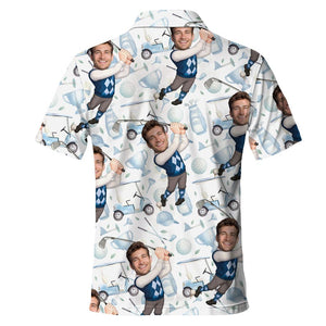 Custom With Your Face Golf Pattern Polo Shirts For Men Golf Polos Personalized Mens Shirts Button Up Shirt Gift For Him, Fathers Day Gift