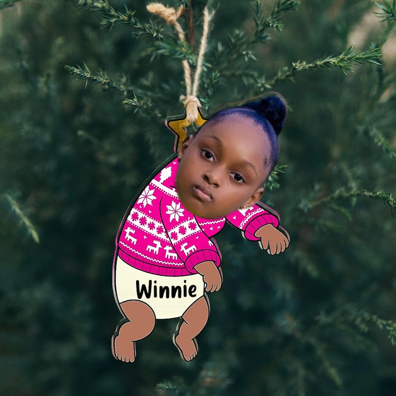 Custom Baby Face Christmas Ornament - Funny Personalized Kids Photo Ornament - Name Gift for Family Tree Decoration 2025