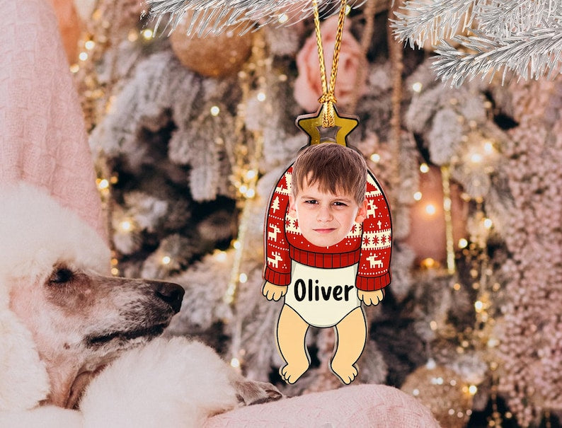 Custom Baby Face Christmas Ornament - Funny Personalized Kids Photo Ornament - Name Gift for Family Tree Decoration 2025