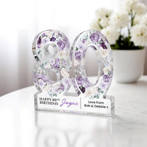Personalised 80th Birthday Gift Plaque, Happy 80th Birthday Gift For Her, 80th Birthday Gifts, Floral 80th Gift, Gift for Mum Nan