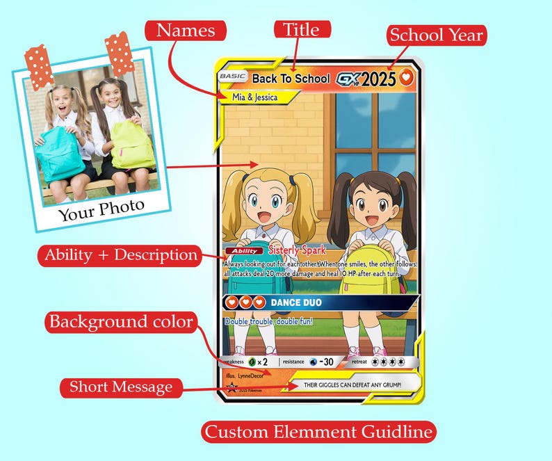 Personalized Pokemon Back to School Card, Custom Anime Style Student Gift, First Day of School Card, Custom Card for Kids, Gift for Boy Girl