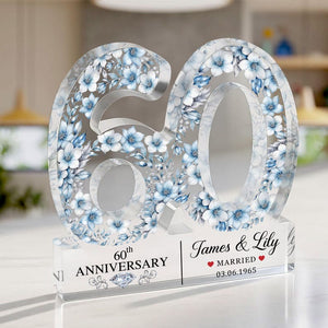 Personalized 60th Wedding Anniversary Acrylic Block, Custom Diamond Anniversary Gifts, 60 Years Anniversary Gifts For Parents, Grandparents