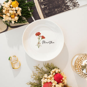 Personalized Birth Flower Jewelry Dish,Custom Name Trinket Tray,Mother's Day Gift,Birthday Gift For Mom Bestie Grandma Nana,Bridesmaid Gifts