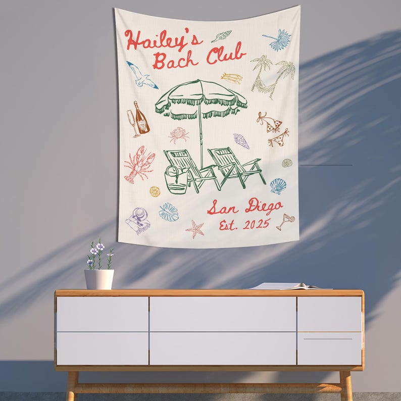 Custom Bachelorette Party Tapestry, Beach Bachelorette Photo Backdrop, Bachelorette Banner, Coastal Bachelorette Party Decor, The Bach Club