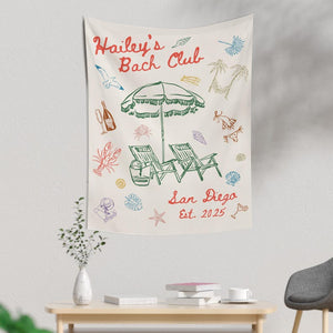 Custom Bachelorette Party Tapestry, Beach Bachelorette Photo Backdrop, Bachelorette Banner, Coastal Bachelorette Party Decor, The Bach Club