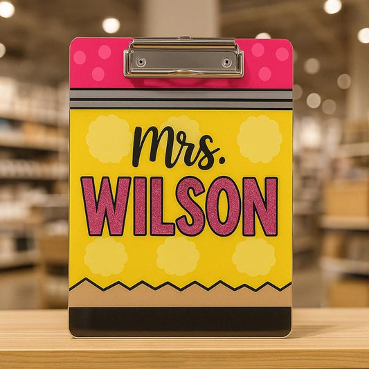 Personalized Teacher Clipboard Pencil Theme Acrylic Clipboard Customized Gift for Classroom Decor Back to School Teacher Office Accessory