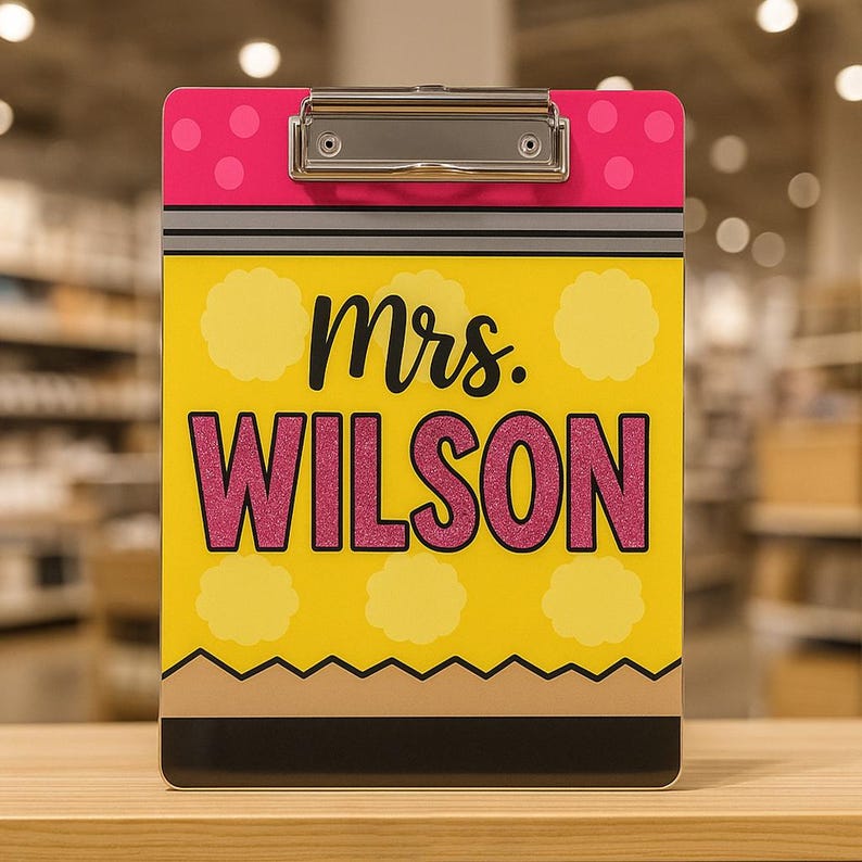 Personalized Teacher Clipboard Pencil Theme Acrylic Clipboard Customized Gift for Classroom Decor Back to School Teacher Office Accessory