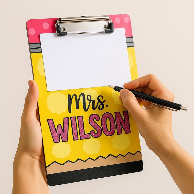 Personalized Teacher Clipboard Pencil Theme Acrylic Clipboard Customized Gift for Classroom Decor Back to School Teacher Office Accessory