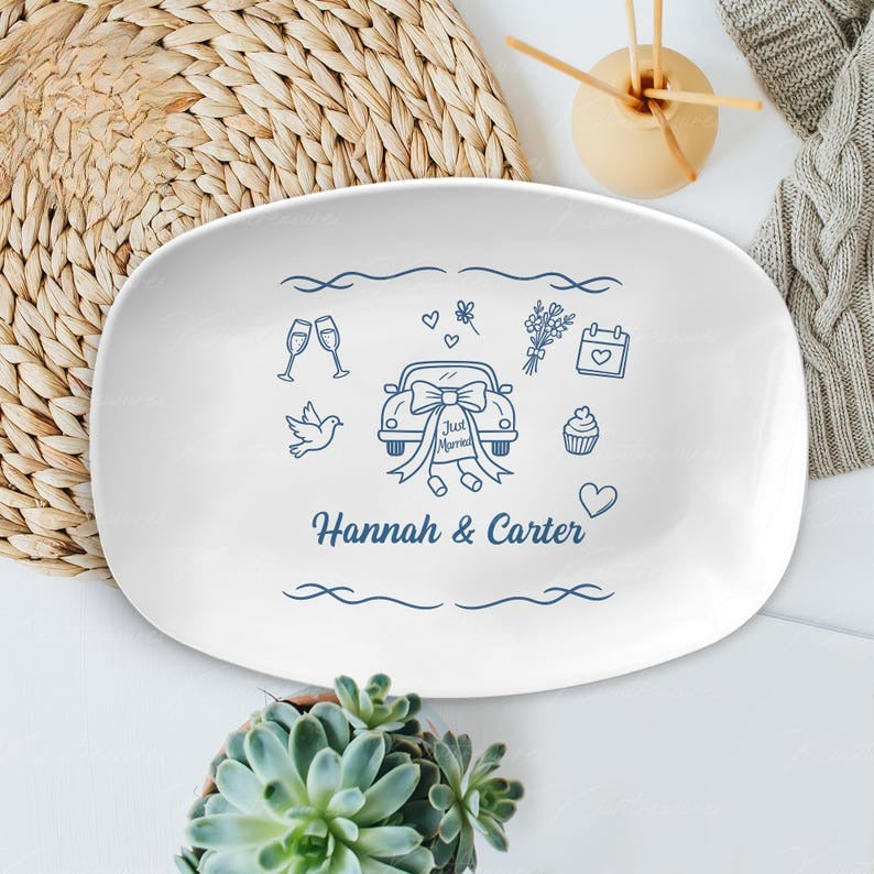 Custom Wedding Platter Personalized Just Married Plate with Names & Date, Engagement Gift, Bridal Shower Keepsake, Newlywed Decor