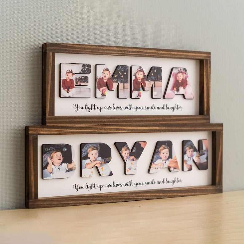 Wooden Name Picture Frame Personalized Baby Room Sign Custom Photo Frame