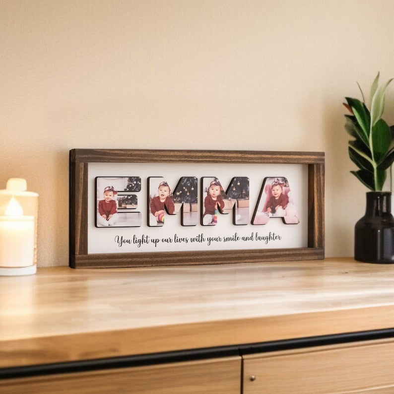 Wooden Name Picture Frame Personalized Baby Room Sign Custom Photo Frame