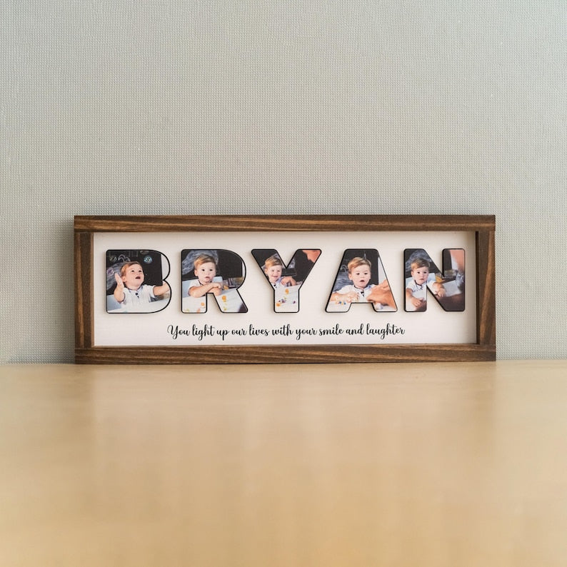 Wooden Name Picture Frame Personalized Baby Room Sign Custom Photo Frame