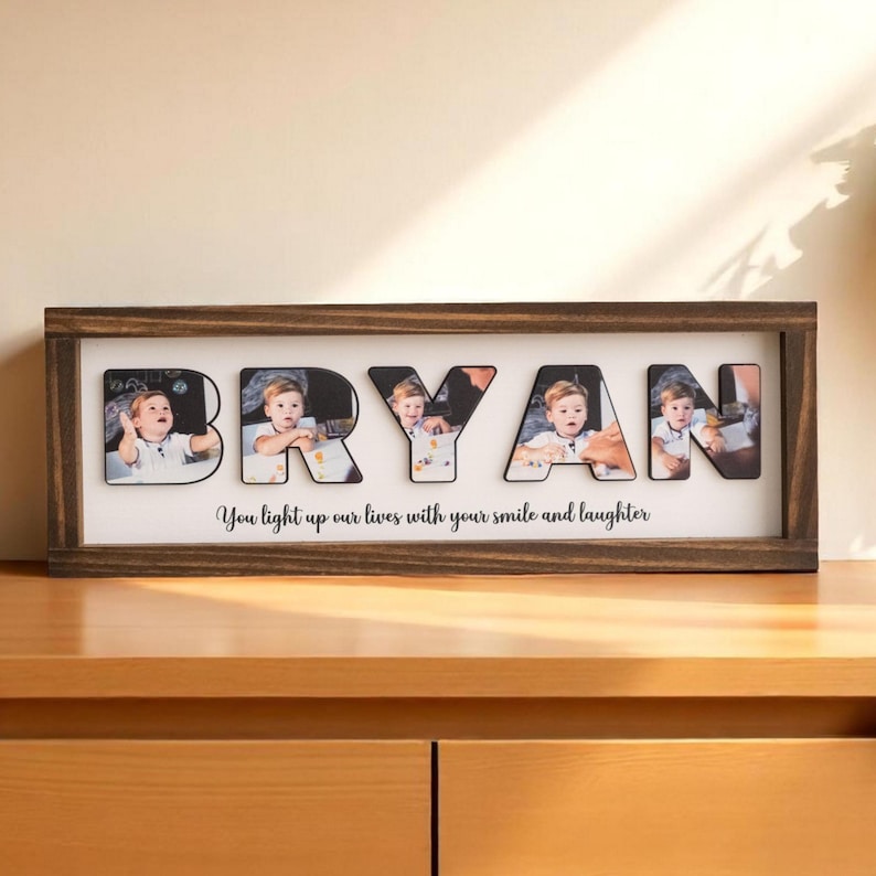 Wooden Name Picture Frame Personalized Baby Room Sign Custom Photo Frame