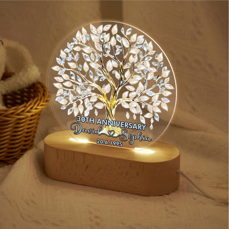 Personalized 30th Wedding Anniversary Led Light, Pearl Anniversary Gifts, 30th Anniversary Gifts For Parents,Pearl 30th Anniversary Keepsake