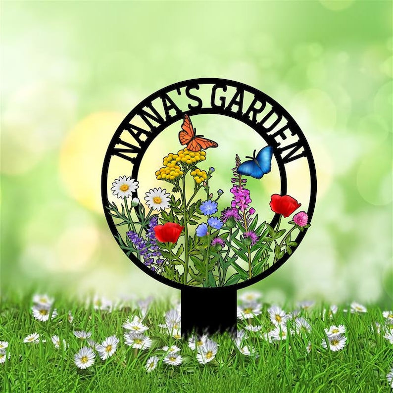 Personalized Garden Metal Sign With Stake, Custom Garden Name Sign, Garden Flower Sign, Metal Yard Art, Housewarming Gift, Mother's Day Gift
