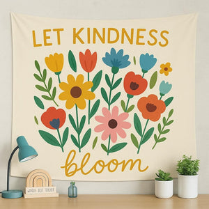 Let Kindness Bloom Tapestry - Back to School Classroom Decor, Colorful Floral Wall Art Positive Affirmation Poster, Teacher Classroom Banner