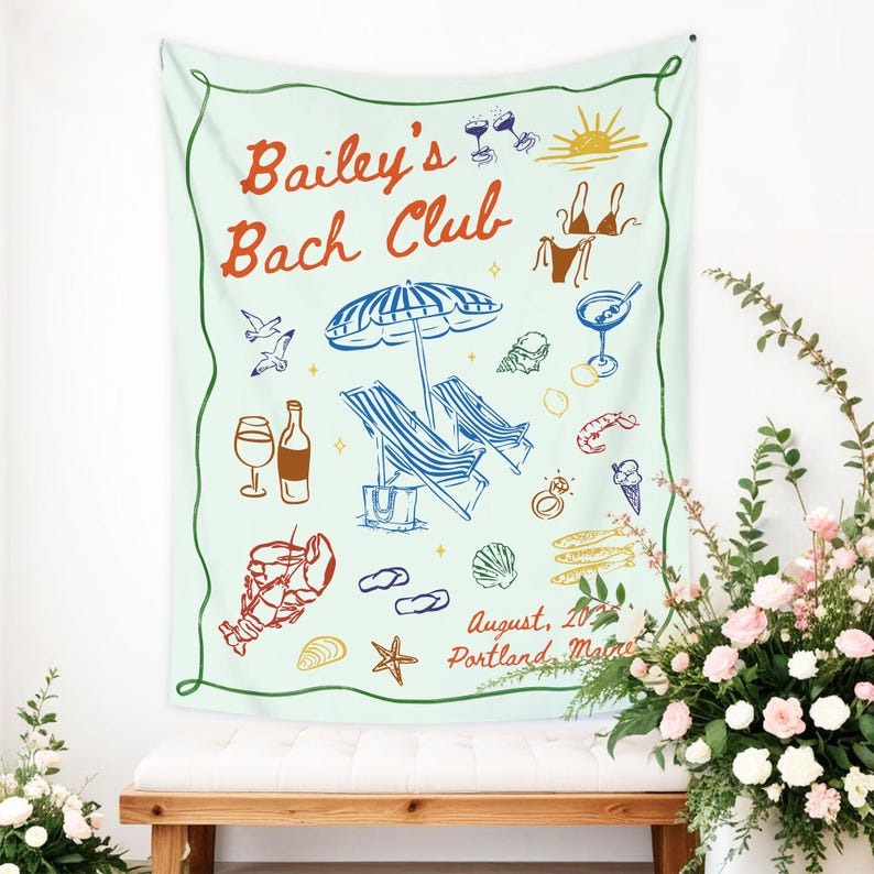 Custom Beach Club Bachelorette Tapestry, Coastal Themed Bachelorette Party Banner Decor,Miami Bach Club,Bridal Party Shower,Bride To Be Gift