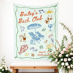 Custom Beach Club Bachelorette Tapestry, Coastal Themed Bachelorette Party Banner Decor,Miami Bach Club,Bridal Party Shower,Bride To Be Gift