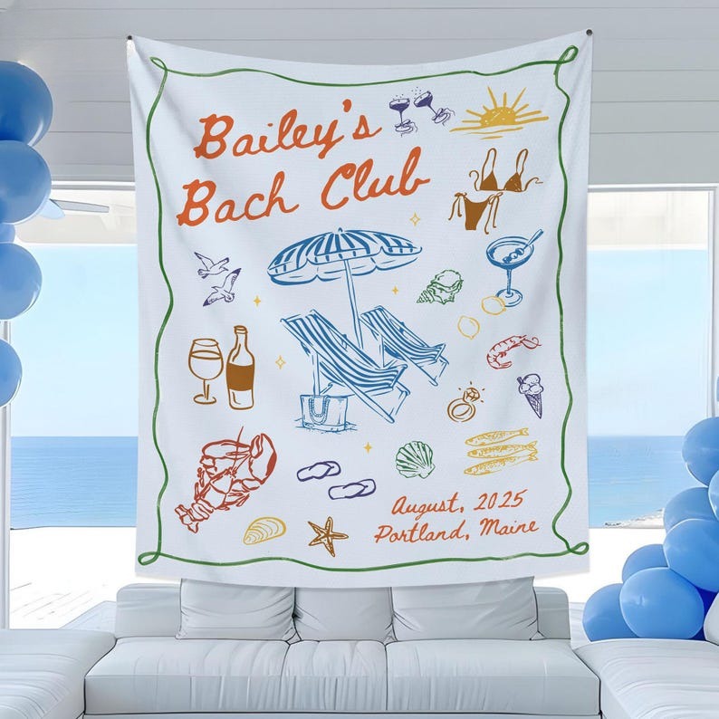 Custom Beach Club Bachelorette Tapestry, Coastal Themed Bachelorette Party Banner Decor,Miami Bach Club,Bridal Party Shower,Bride To Be Gift
