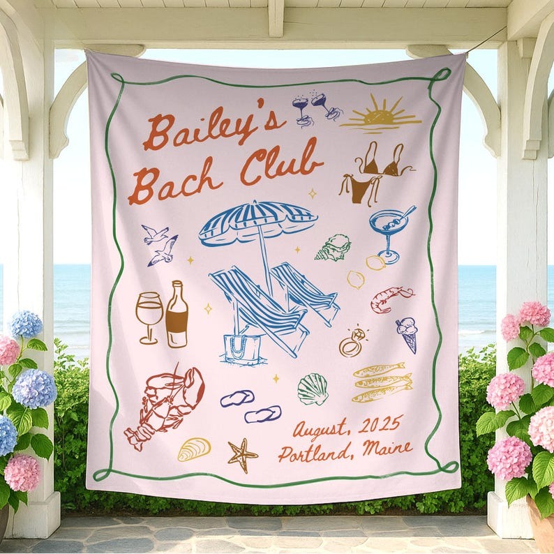 Custom Beach Club Bachelorette Tapestry, Coastal Themed Bachelorette Party Banner Decor,Miami Bach Club,Bridal Party Shower,Bride To Be Gift