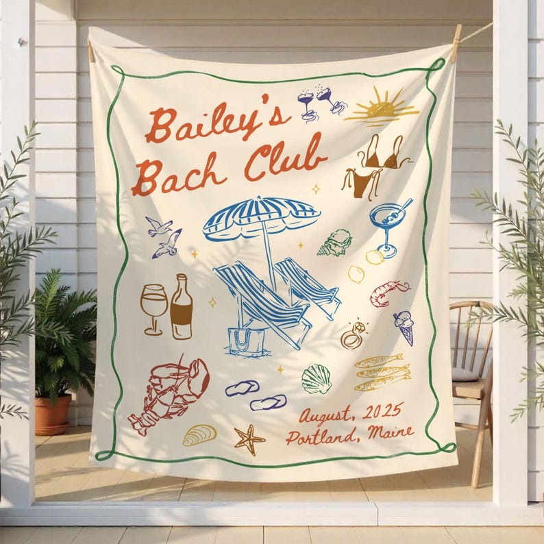 Custom Beach Club Bachelorette Tapestry, Coastal Themed Bachelorette Party Banner Decor,Miami Bach Club,Bridal Party Shower,Bride To Be Gift