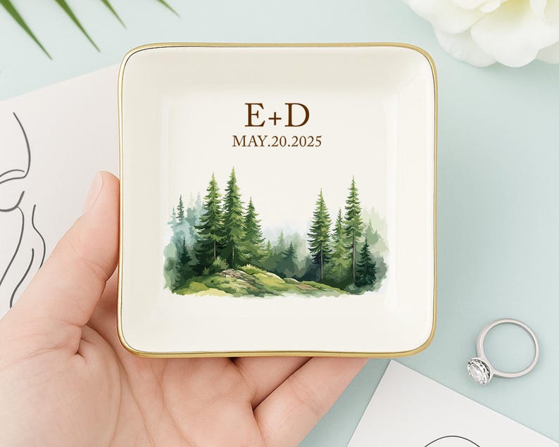 Personalized Forest Ring Dish: Ceramic Wedding Keepsake