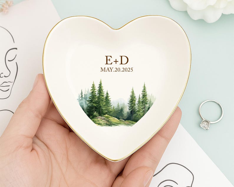 Personalized Forest Ring Dish: Ceramic Wedding Keepsake