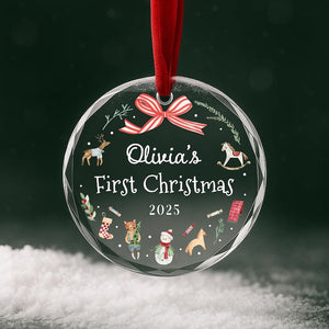 Personalized Baby's First Christmas Ornament 2025 Custom Name Gift for Newborn Girl or Boy Glass Heart or Round Ornament Keepsake