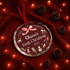 Personalized Baby's First Christmas Ornament 2025 Custom Name Gift for Newborn Girl or Boy Glass Heart or Round Ornament Keepsake