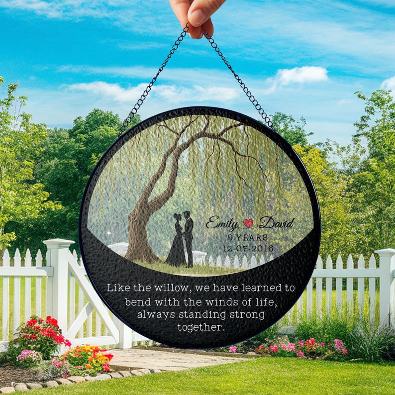 9th Anniversary Willow Tree Gift, 9 Year Anniversary Willow Glass Suncatcher, Willow Tree 9 Year,Anniversary Gifts,Anniversary,Couples Gifts