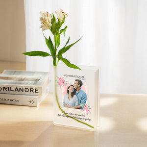 Personalized Couple Photo Acrylic Book Vase, Custom Couple Portrait Book Vase, Flowers Vase For Book Lover Gift, Custom Anniversary Gift