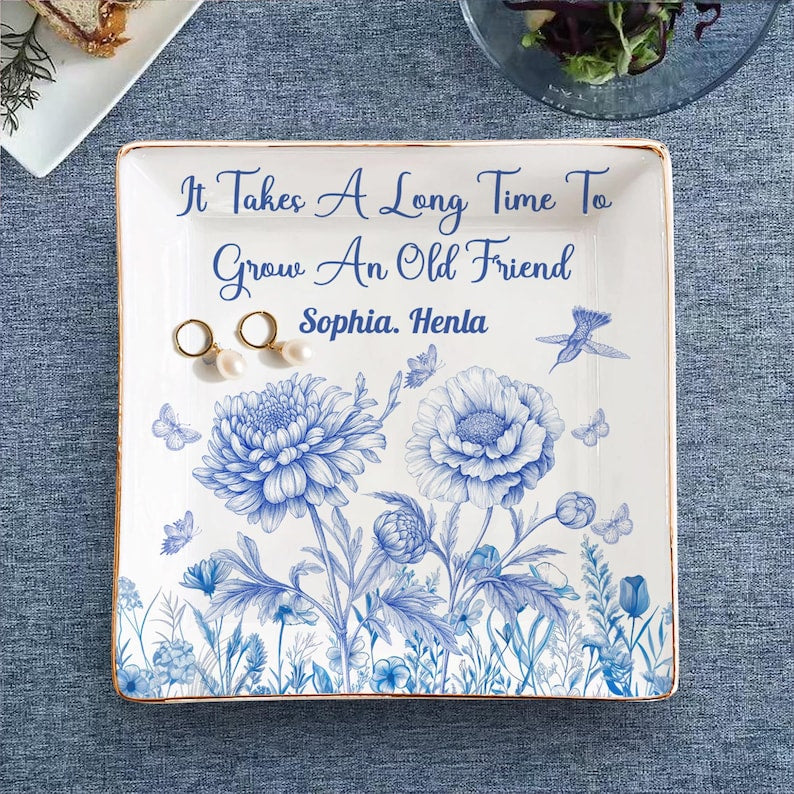 Personalized Jewelry Dish Gifts for Besties, BFF, Soul Sister, If Besties Were Flowers I'd Pick You, Custom Birth Month Flower with Name