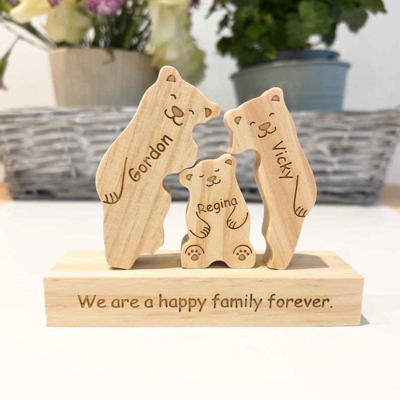 Wooden bear family puzzle, Gift for kids, Gift for parents, Wedding gift, Baby shower gift, Custom family gift, Home decor, Birthday gift