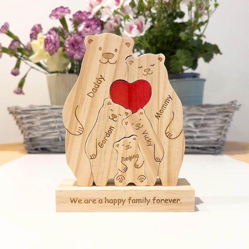 Wooden bear family puzzle, Gift for kids, Gift for parents, Wedding gift, Baby shower gift, Custom family gift, Home decor, Birthday gift