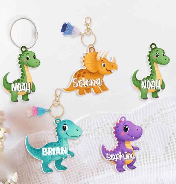 Personalized Dinosaur Kids Bag Tag, First Day Of School Keyring, Back to School Gift for Kid, Custom Backpack Kid Name, Lunchbox Name Tag