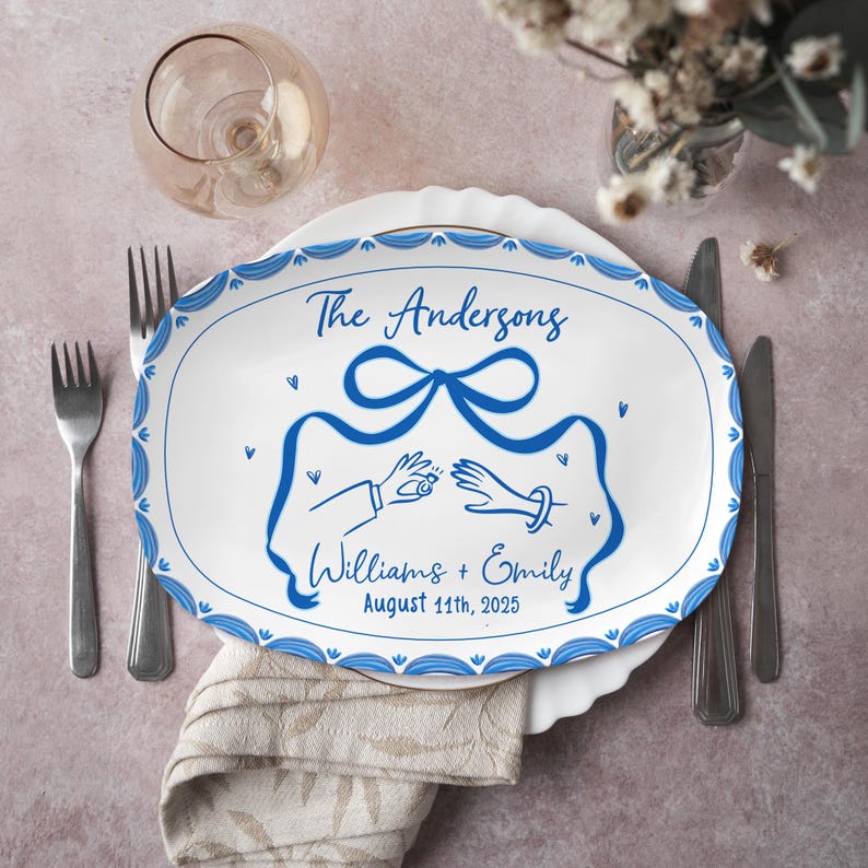 Coquette Wedding Platter, Custom Wedding Gift for Newlyweds, Engagement Gift, Bridal Shower Gifts, Keepsake for Bride & Groom, Wedding Decor