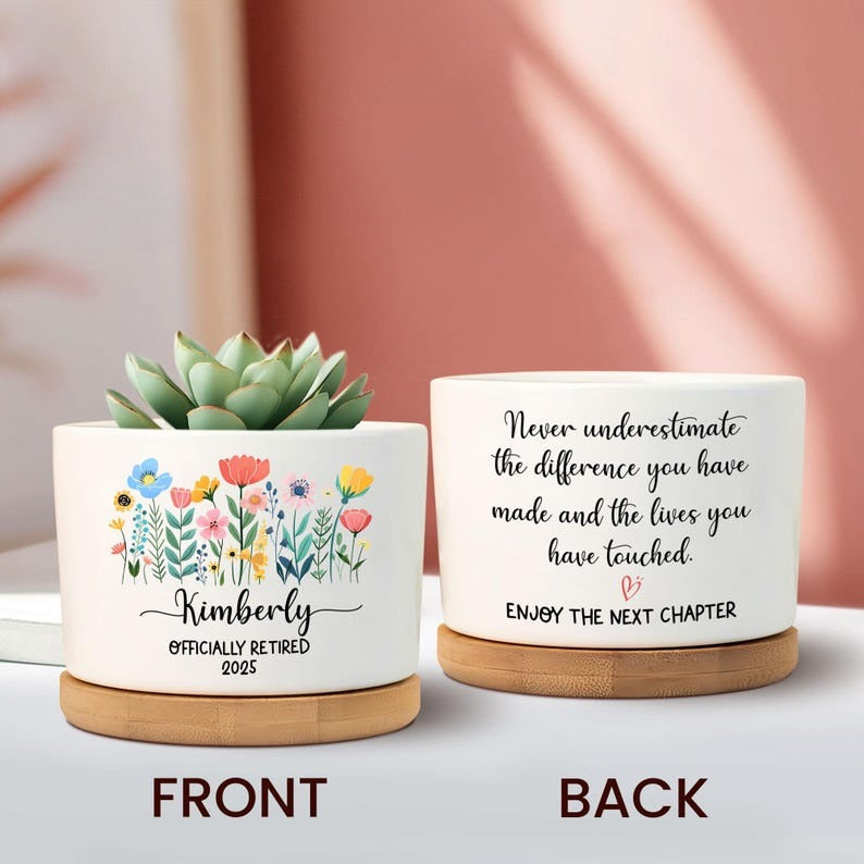 Personalized Retirement Plant Pot, Happy Retirement Gift, Officially Retired Plant Pot, Thank You Gift, Teacher Gift, Gifts for Coworker